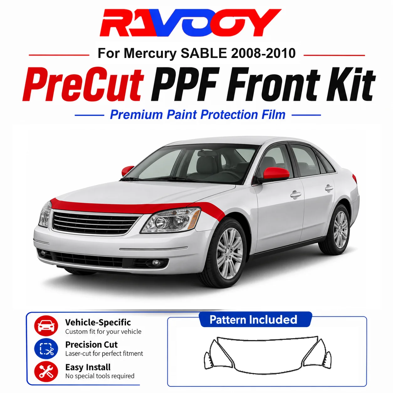 8.5mil TPU Precut PPF Kit For Mercury SABLE 2008-2010 - Hood, Fenders & Mirror Set - Self-Healing Clear Bra Film
8.5mil TPU Precut PPF Kit For Mercury SABLE 2008-2010 - Hood, Fenders & Mirror Set - Self-Healing Clear Bra Film