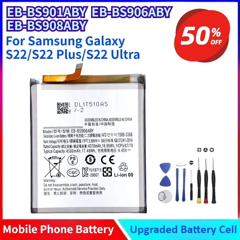 Новый аккумулятор большой емкости 3700 мАч/4500/5000 мАч EB-BS901ABY EB-BS906ABY EB-BS908ABY для Samsung Galaxy S22/S22 Plus/S22 Ultra
Новый аккумулятор большой емкости 3700 мАч/4500/5000 мАч EB-BS901ABY EB-BS906ABY EB-BS908ABY для Samsung Galaxy S22/S22 Plus/S22 Ultra