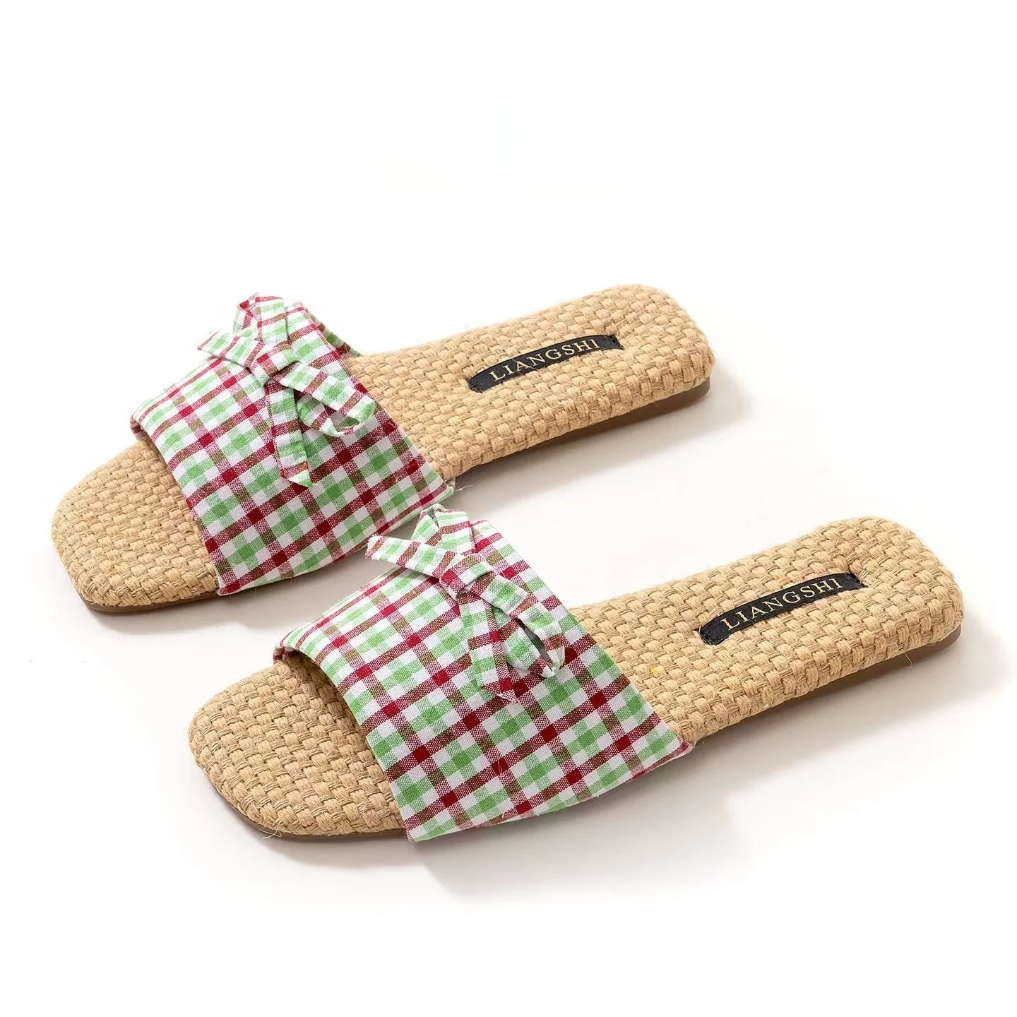 Women Plaid Cloth One Word Linen slippers Spring Summer New Soft Sole Non Slip Breathable Bow Home Slippers Floor Slippers
Women Plaid Cloth One Word Linen slippers Spring Summer New Soft Sole Non Slip Breathable Bow Home Slippers Floor Slippers
