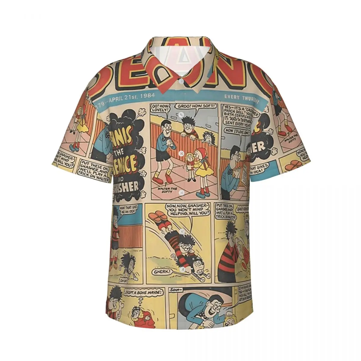 1984 Beano Classic Dennis The Menace And Gnasher Men's Shirts Hawaiian Short Sleeve Shirt Casual Lapel Tops for Summer Beach
1984 Beano Classic Dennis The Menace And Gnasher Men's Shirts Hawaiian Short Sleeve Shirt Casual Lapel Tops for Summer Beach