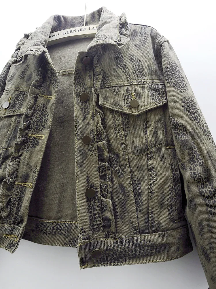 2025 Spring Autumn Vintage Denim Jacket for Women Ruffles Leopard Print Pocket Korean Fashion Cowboy Outerwears Chaquetas Mujer
2025 Spring Autumn Vintage Denim Jacket for Women Ruffles Leopard Print Pocket Korean Fashion Cowboy Outerwears Chaquetas Mujer