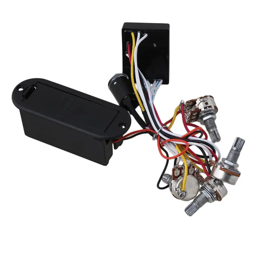 Комплект проводки для активного звукоснимателя гитары/бас-гитары с 2-полосным эквалайзером и предусилителем для самостоятельной настройки звука электрогитары
Комплект проводки для активного звукоснимателя гитары/бас-гитары с 2-полосным эквалайзером и предусилителем для самостоятельной настройки звука электрогитары