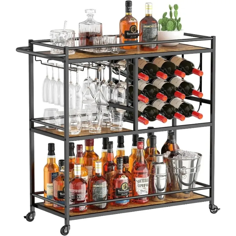 Bar Cart for 3 Tier Drink Cart with Lockable Wheels,12 Wine Rack and 3 Rows Glass Holders,Liquor Serving Cart for Kitchen Dining 
Bar Cart for 3 Tier Drink Cart with Lockable Wheels,12 Wine Rack and 3 Rows Glass Holders,Liquor Serving Cart for Kitchen Dining
