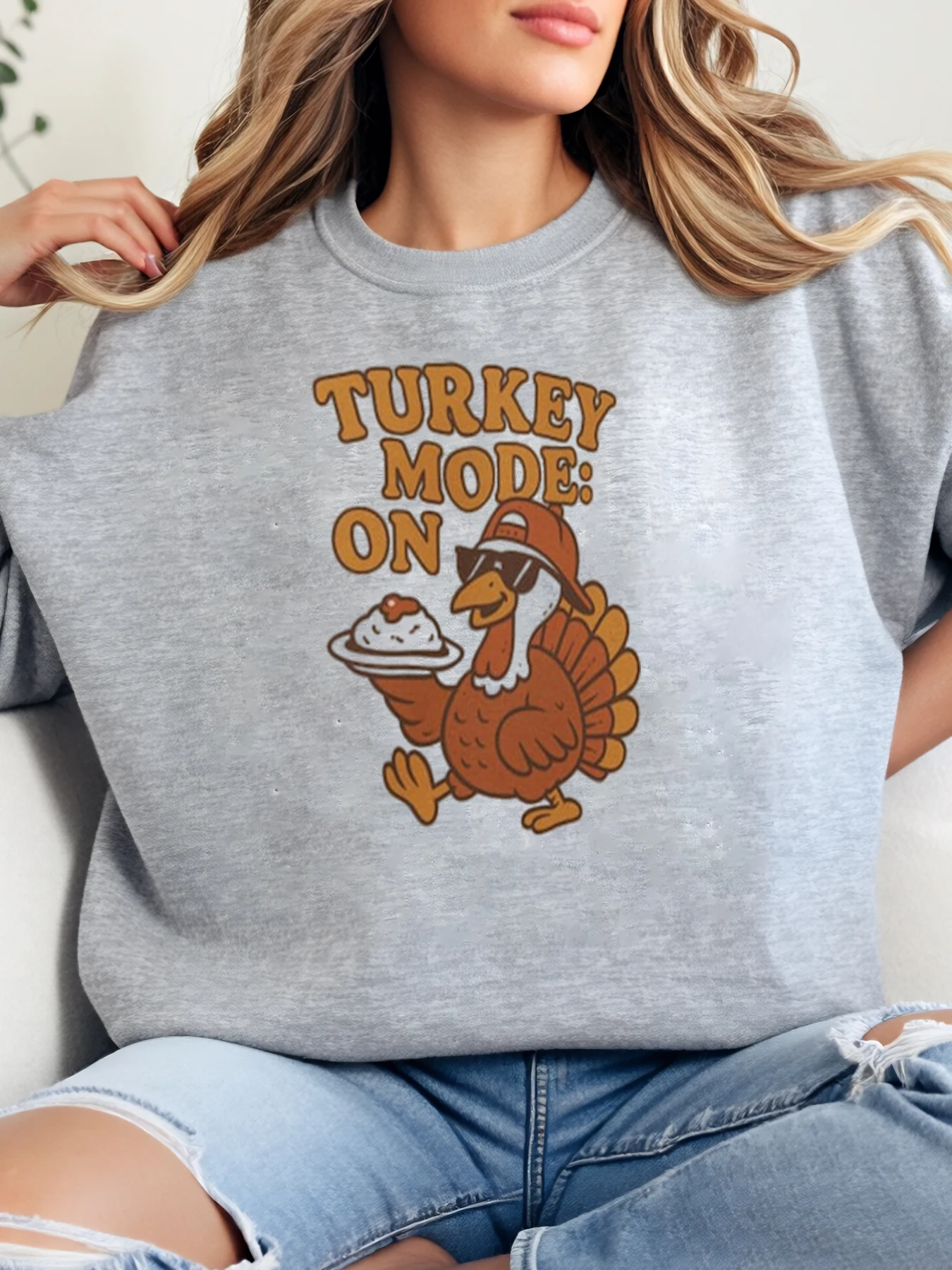 Турция Режим на толстовке с рисунком Турции на День Благодарения Женская повседневная осенняя праздничная одежда Серый больших размеров
Турция Режим на толстовке с рисунком Турции на День Благодарения Женская повседневная осенняя праздничная одежда Серый больших размеров