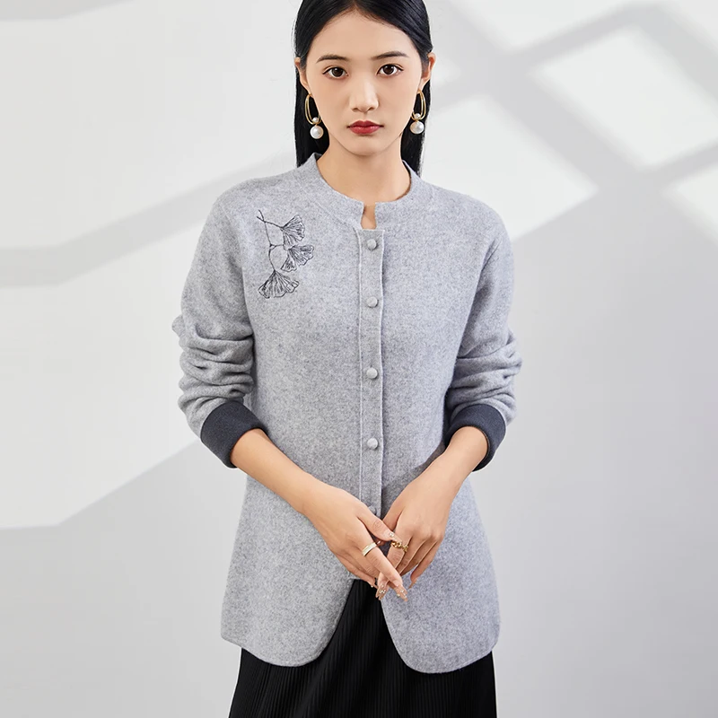 Chinese Style Stand Collar Slim Cardigan High Quality Pure Cashmere Knit Cardigan Women's Sweater Autumn Embroidered Jacket Top
Chinese Style Stand Collar Slim Cardigan High Quality Pure Cashmere Knit Cardigan Women's Sweater Autumn Embroidered Jacket Top