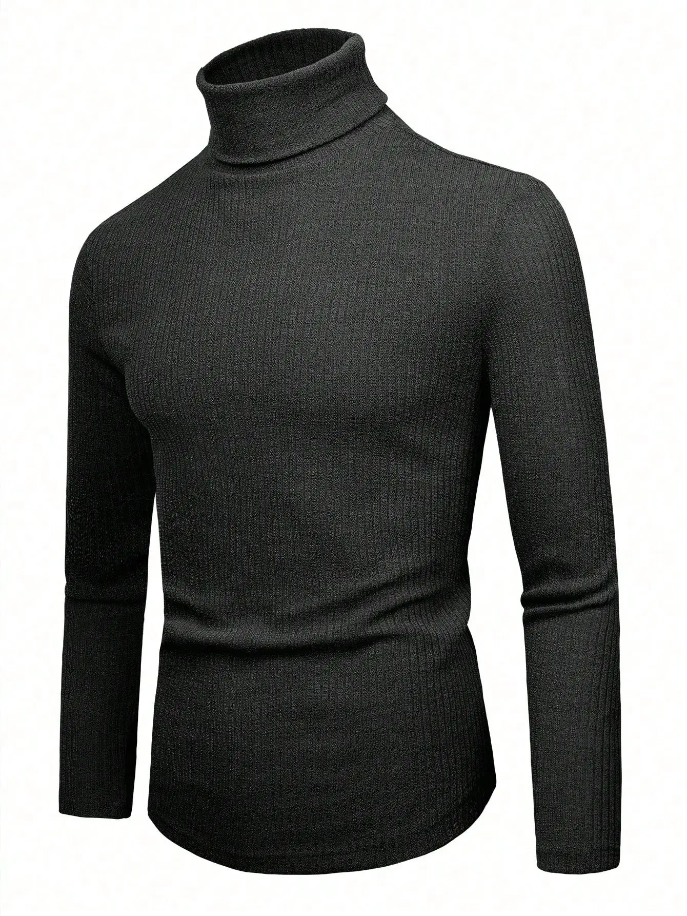 Men's Solid Black Ribbed High Neck Long Sleeve Knit Top for Fall
Men's Solid Black Ribbed High Neck Long Sleeve Knit Top for Fall