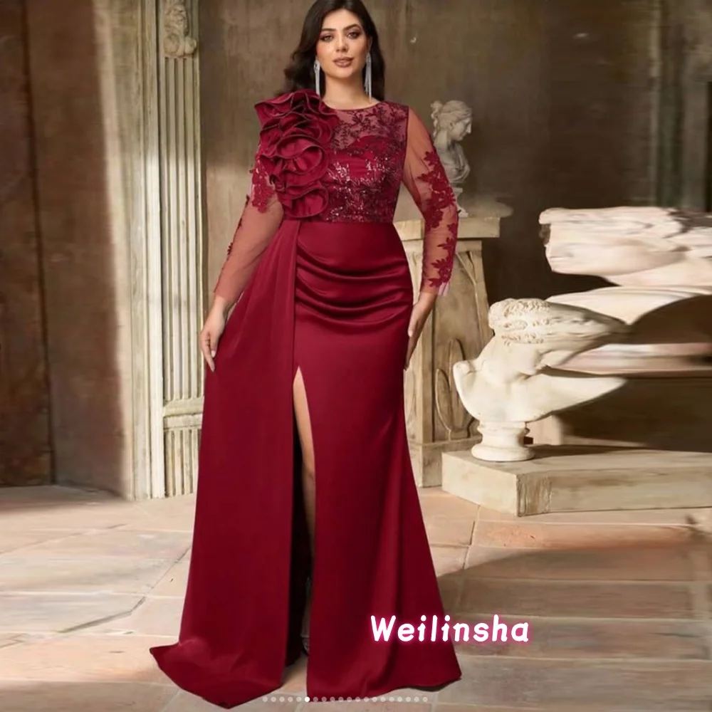 Elegant Red Bride Mother Dress Long Sleeve Side Split Trailing Beaded Ruffled Decoration Mother of The Bride Dresses Customized
Elegant Red Bride Mother Dress Long Sleeve Side Split Trailing Beaded Ruffled Decoration Mother of The Bride Dresses Customized
