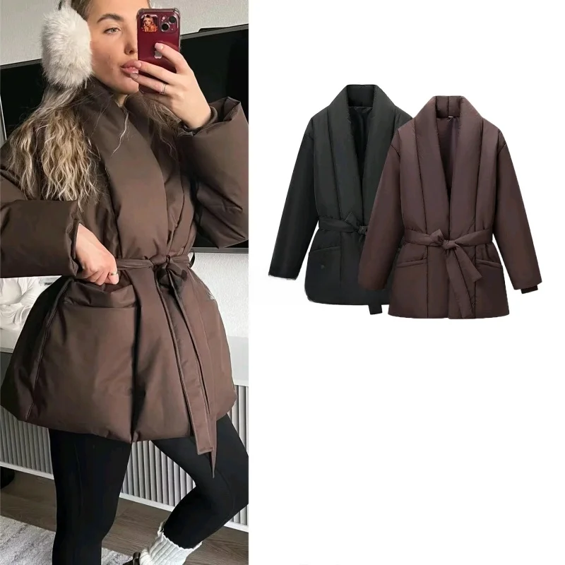 Новинка зимы: Женское теплое хлопковое пальто свободного кроя с V-образным вырезом и узлом, приталенное, с длинными рукавами, для повседневной носки
Новинка зимы: Женское теплое хлопковое пальто свободного кроя с V-образным вырезом и узлом, приталенное, с длинными рукавами, для повседневной носки