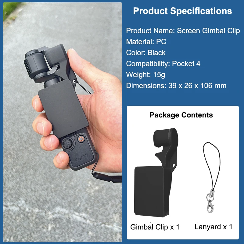 Screen Gimbal Clip for DJI Pocket 4 1:1 Precision Mold Anti Shake Scratch Guard Lightweight 15g Anti Loss Strap Included
Screen Gimbal Clip for DJI Pocket 4 1:1 Precision Mold Anti Shake Scratch Guard Lightweight 15g Anti Loss Strap Included