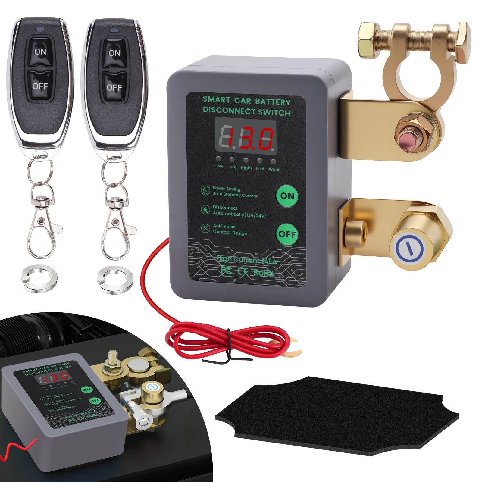 240A Automatic Power 12V Remote Battery Disconnect Shut Off Tool Shut Off Switch with Led Voltage Display for Auto Boat
240A Automatic Power 12V Remote Battery Disconnect Shut Off Tool Shut Off Switch with Led Voltage Display for Auto Boat