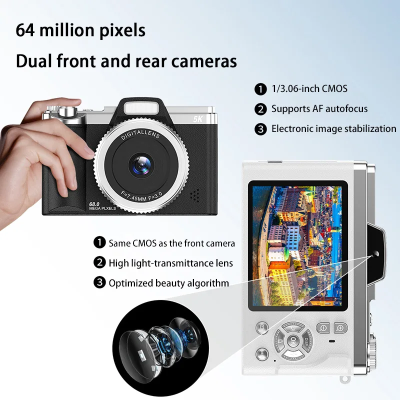 Цифровая камера 4K HD Pixel CCD Портативная цифровая камера с защитой от сотрясений Видеокамера с видоискателем Вспышка и циферблатом 16-кратный зум 2025 НОВИНКА
Цифровая камера 4K HD Pixel CCD Портативная цифровая камера с защитой от сотрясений Видеокамера с видоискателем Вспышка и циферблатом 16-кратный зум 2025 НОВИНКА