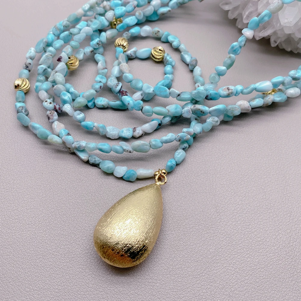 5 Strands Natural Blue Larimar Beads Teardrop Pendant Layered Necklace
5 Strands Natural Blue Larimar Beads Teardrop Pendant Layered Necklace