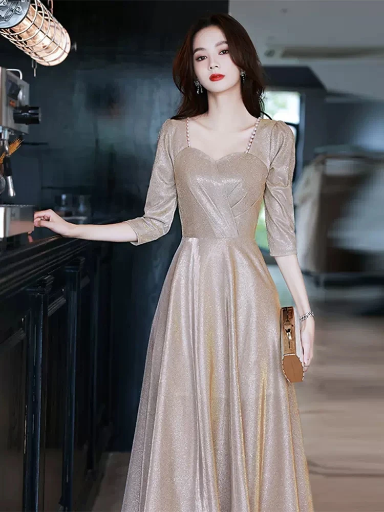 Золотое вечернее платье для женщин, роскошное, с длинными рукавами, свадебное, бальное, в пол, с завышенной талией
Золотое вечернее платье для женщин, роскошное, с длинными рукавами, свадебное, бальное, в пол, с завышенной талией