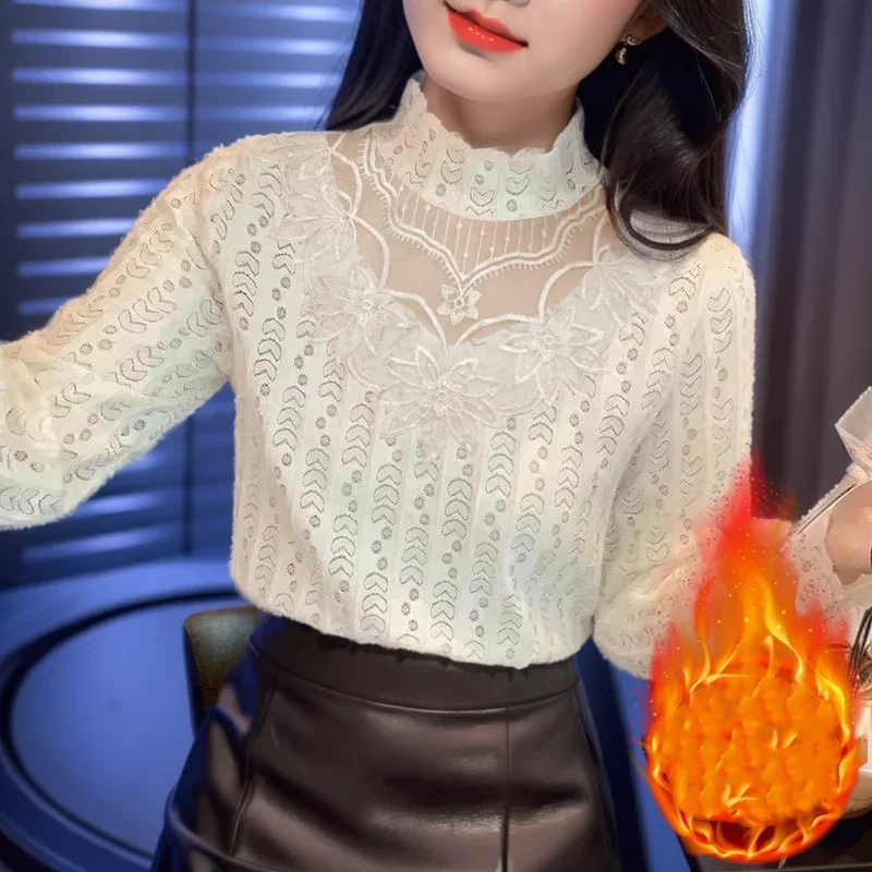 Half High Neckline Lace Bottoming Shirt Women Solid Color Hollow Out Top Long Sleeve Tshirt
Half High Neckline Lace Bottoming Shirt Women Solid Color Hollow Out Top Long Sleeve Tshirt