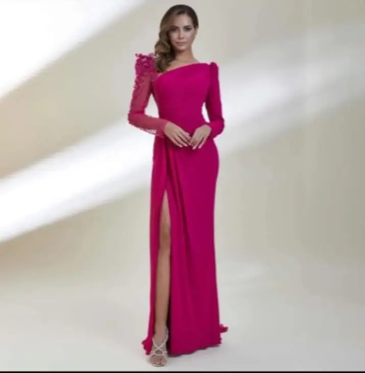 OLOEY Fuschia Chiffon Mermaid Prom Dresses Lace Sequin Long Sleeves Split Arabic Women Evening Gowns Formal Wedding Party
OLOEY Fuschia Chiffon Mermaid Prom Dresses Lace Sequin Long Sleeves Split Arabic Women Evening Gowns Formal Wedding Party