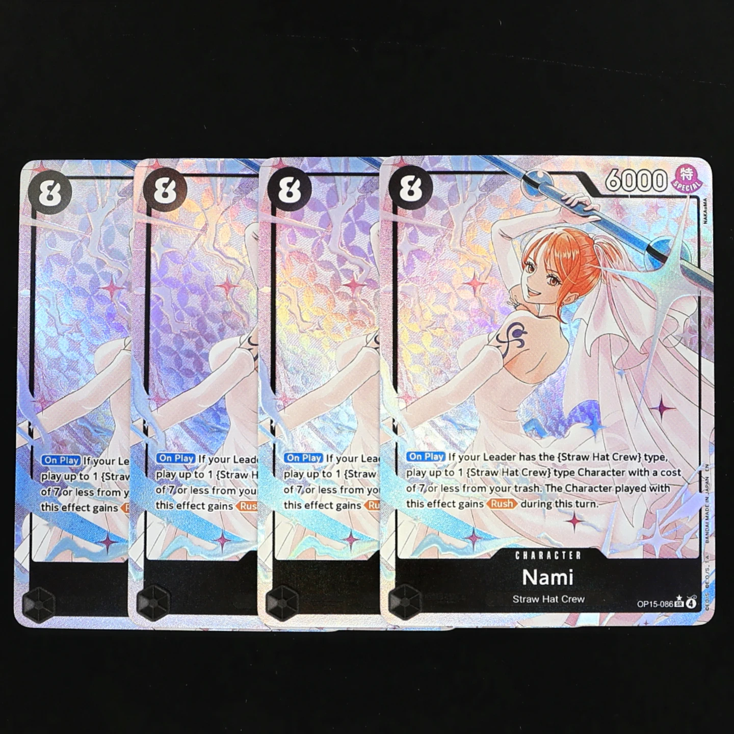OP15-086 Nami SR Play set One Piece TCG OPCG English 8 Cost Black Nami Textured Foil Card Anime Collectible Cards
OP15-086 Nami SR Play set One Piece TCG OPCG English 8 Cost Black Nami Textured Foil Card Anime Collectible Cards