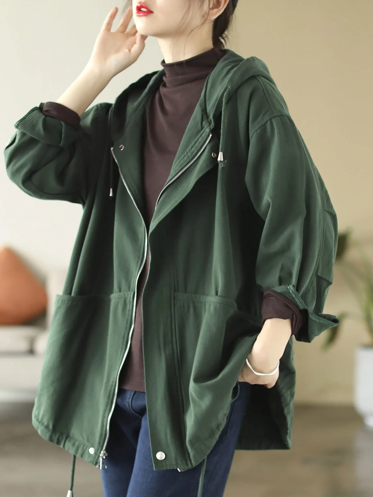 plus Size Spring 2025 Women's Hooded Jaet Zipper Slimming Artistic Loose Korean Sle Commute Windbreaker Coat
plus Size Spring 2025 Women's Hooded Jaet Zipper Slimming Artistic Loose Korean Sle Commute Windbreaker Coat