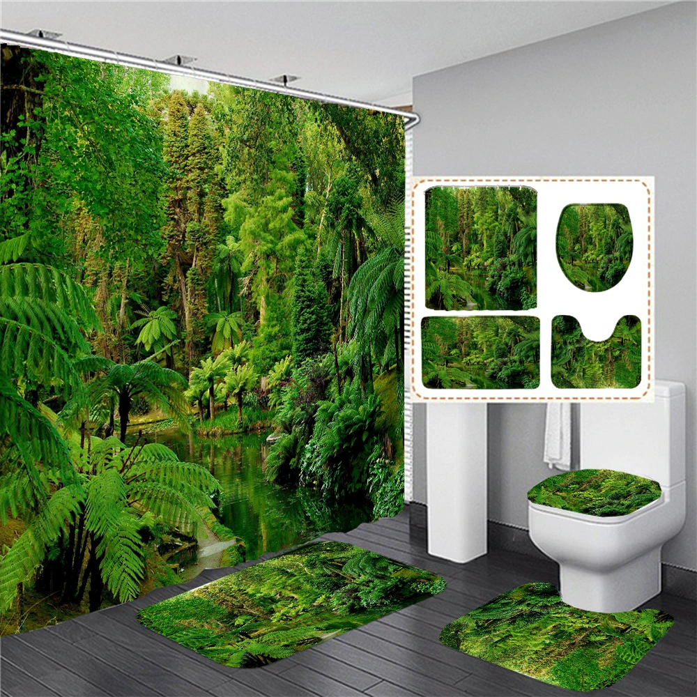 Tropical Rainforest Shower Curtain Set Bath Mat Rug Toilet Cover Natural Scenery Forest Bathroom Decor Waterproof Shower Curtai
Tropical Rainforest Shower Curtain Set Bath Mat Rug Toilet Cover Natural Scenery Forest Bathroom Decor Waterproof Shower Curtai