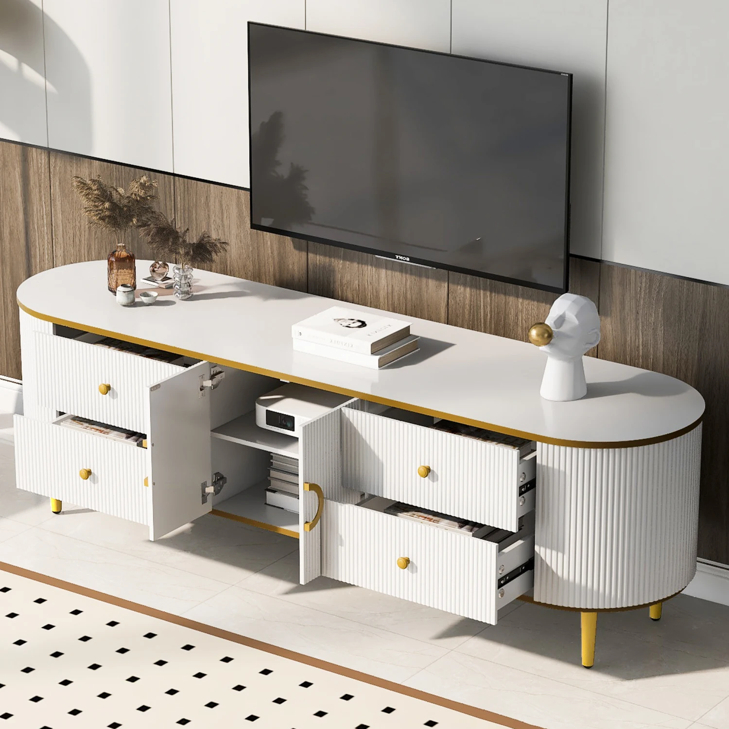 U-Can Modern TV Stand for TVs up to 80 Inches, Entertainment Center with 4 Drawers and 1 Cabinet, Wood TV Console Table with Met
U-Can Modern TV Stand for TVs up to 80 Inches, Entertainment Center with 4 Drawers and 1 Cabinet, Wood TV Console Table with Met
