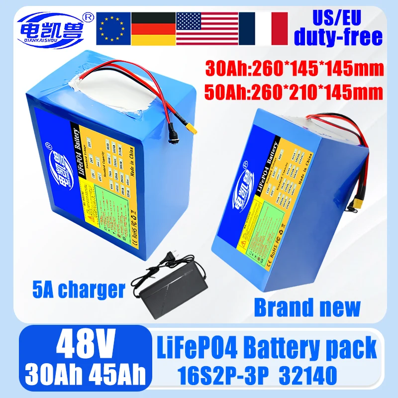 48V 30Ah 50Ah 32140 Lifepo4 battery pack 16S3P 2000W High Power With BMS For E-motorcycle scooter tricycle cell+58.4V 5A Charger
48V 30Ah 50Ah 32140 Lifepo4 battery pack 16S3P 2000W High Power With BMS For E-motorcycle scooter tricycle cell+58.4V 5A Charger