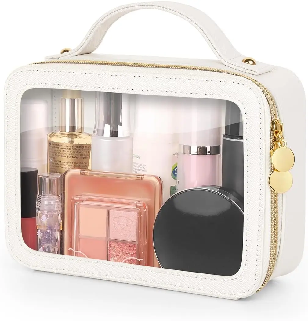 Clear Travel Makeup Bag, Waterproof Cosmetic Organizer, Leather Toiletry Pouch, Medium Beige
Clear Travel Makeup Bag, Waterproof Cosmetic Organizer, Leather Toiletry Pouch, Medium Beige