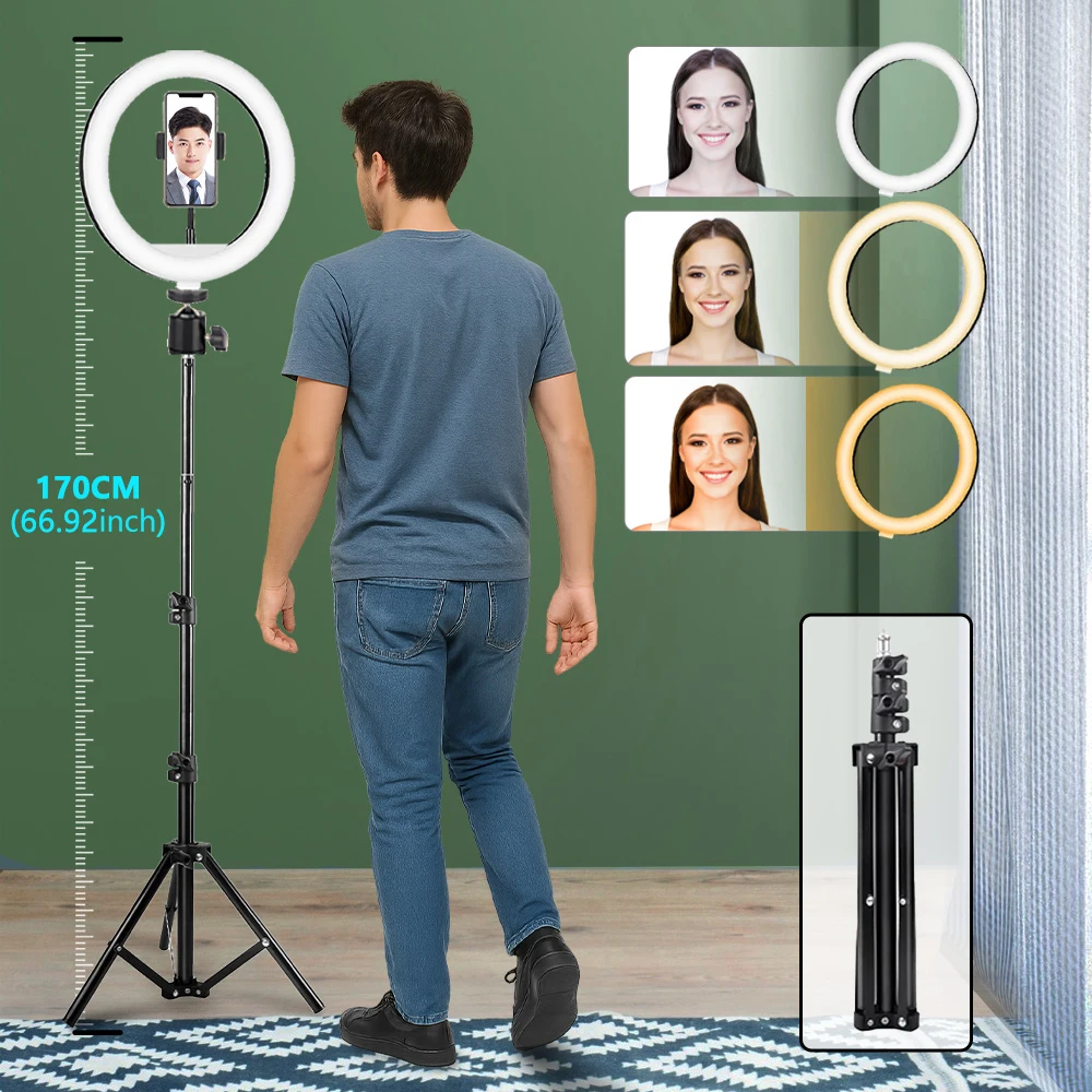 10 inch LED Ring Light with Tripod,Photography Fill Lamp with Phone Holder, 170cm Tripod Stand with Lights for Phone Video Live
10 inch LED Ring Light with Tripod,Photography Fill Lamp with Phone Holder, 170cm Tripod Stand with Lights for Phone Video Live