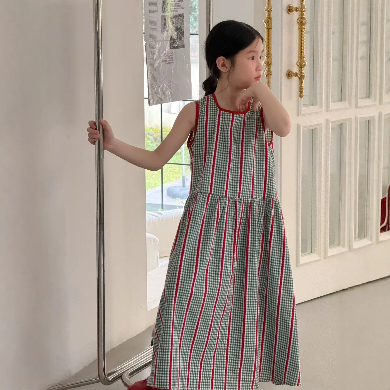 Children Dress 2026 Summer Girls Korean Vertical Striped Casual Vest Skirt Children Loose Checkered Dress
Children Dress 2026 Summer Girls Korean Vertical Striped Casual Vest Skirt Children Loose Checkered Dress