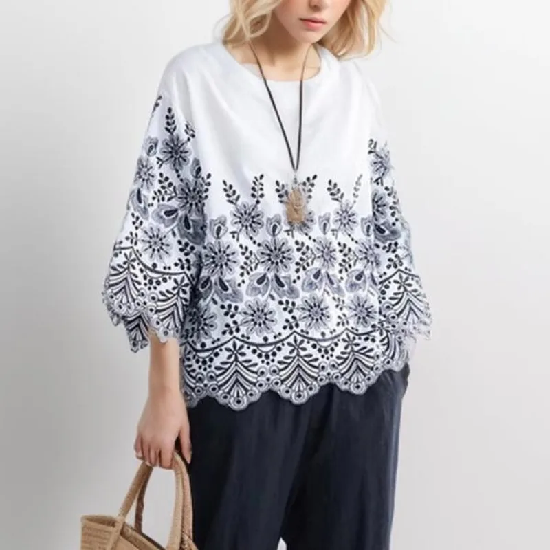 2024 Plus Size Summer Lace Blouse Casual Shirt Women Print Clothing Short Sleeve White Loose T-Shirt
2024 Plus Size Summer Lace Blouse Casual Shirt Women Print Clothing Short Sleeve White Loose T-Shirt