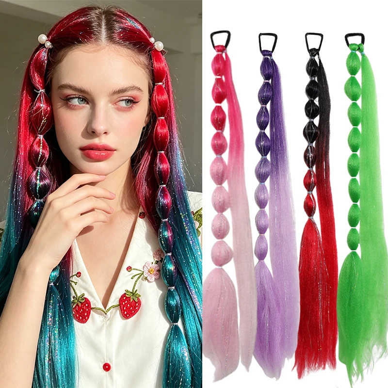Two-tone Ombre Wrap Bubble Braid Extensions Synthetic Hair with Holographic Lurex Threads for Festival Party Daily Wear
Two-tone Ombre Wrap Bubble Braid Extensions Synthetic Hair with Holographic Lurex Threads for Festival Party Daily Wear