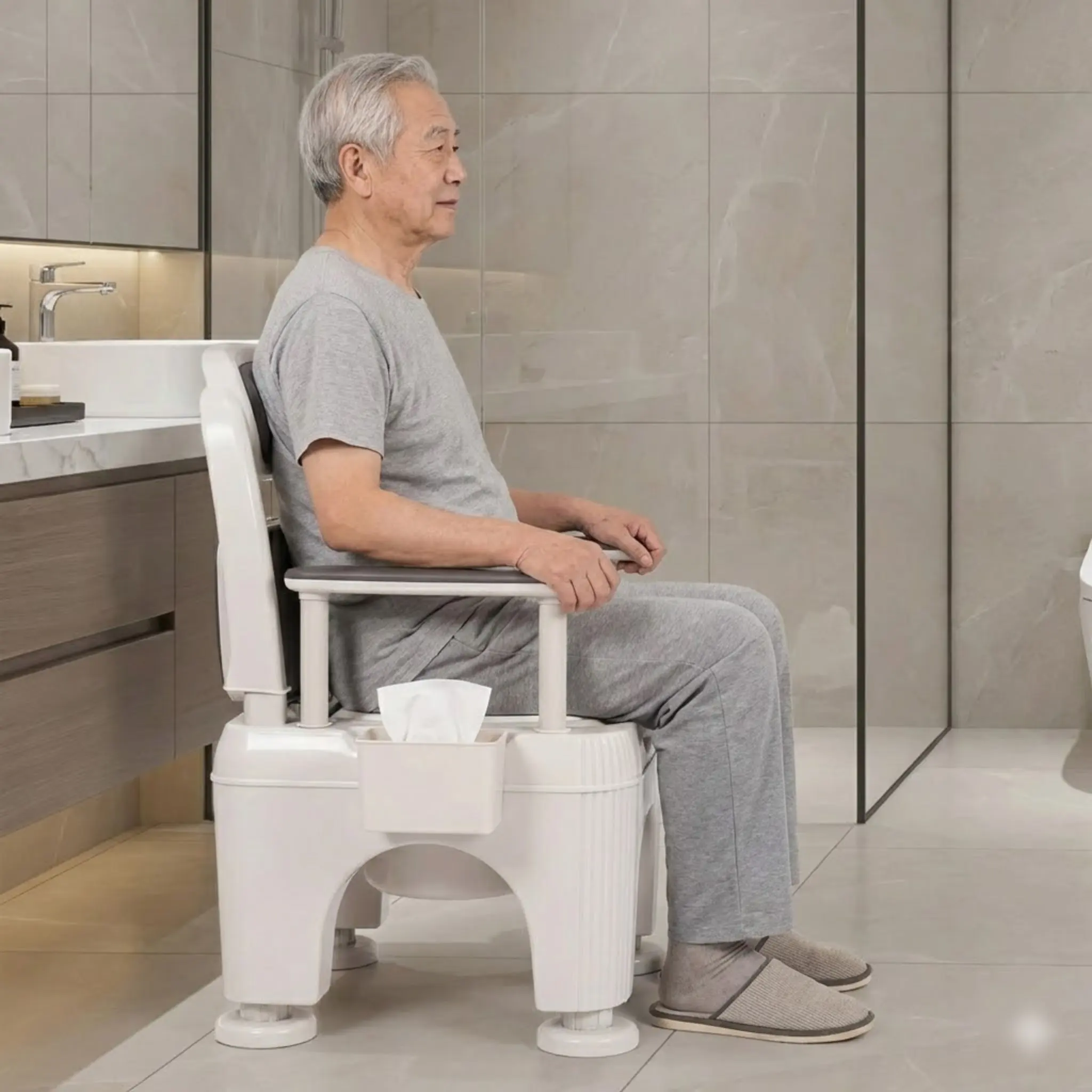 Портативный прикроватный туалет для взрослых, складной стул-комод с ведром, держатель для салфеток, нескользящие ножки для ухода за пожилыми людьми
Портативный прикроватный туалет для взрослых, складной стул-комод с ведром, держатель для салфеток, нескользящие ножки для ухода за пожилыми людьми