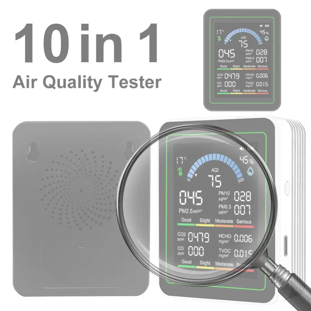 Многофункциональный измеритель качества воздуха 10-в-1: тестер CO2 в реальном времени с дисплеем, детектор температуры и влажности для офиса, школы и отеля
Многофункциональный измеритель качества воздуха 10-в-1: тестер CO2 в реальном времени с дисплеем, детектор температуры и влажности для офиса, школы и отеля