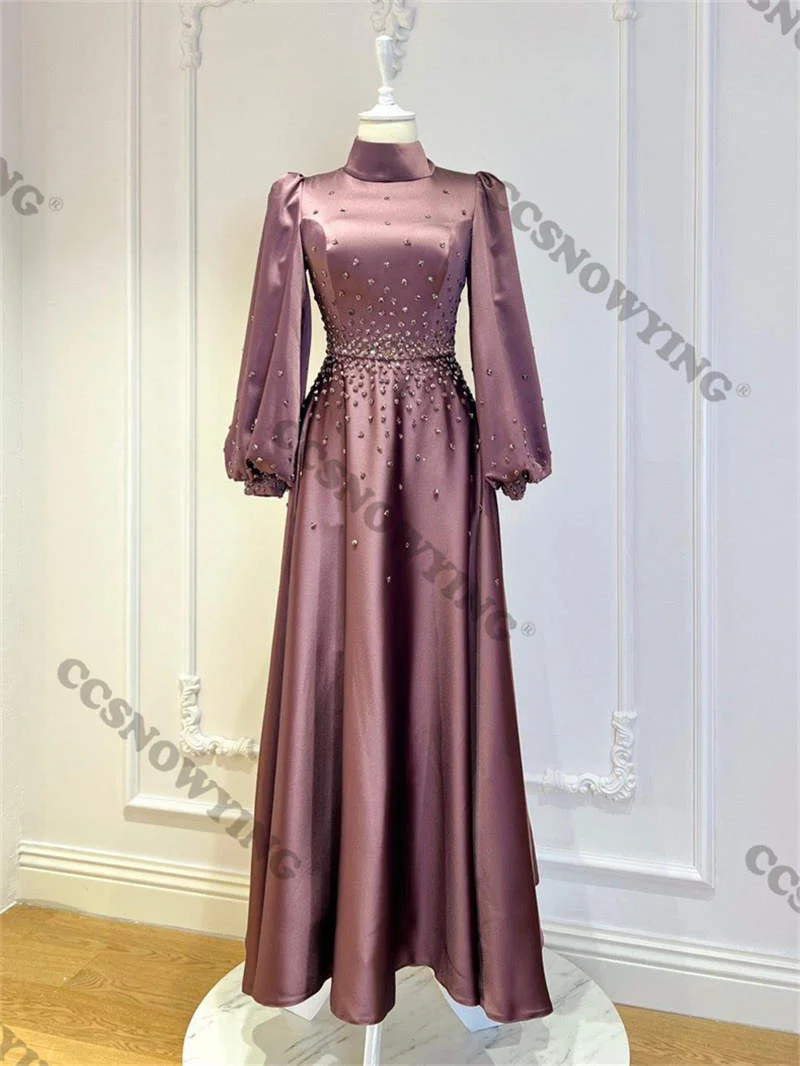 Muslim Satin Beaded Evening Gown Long Sleeve High Neck Hijab Islamic Women Formal Party Dresses Arabic Dubai Robe De Soiree
Muslim Satin Beaded Evening Gown Long Sleeve High Neck Hijab Islamic Women Formal Party Dresses Arabic Dubai Robe De Soiree