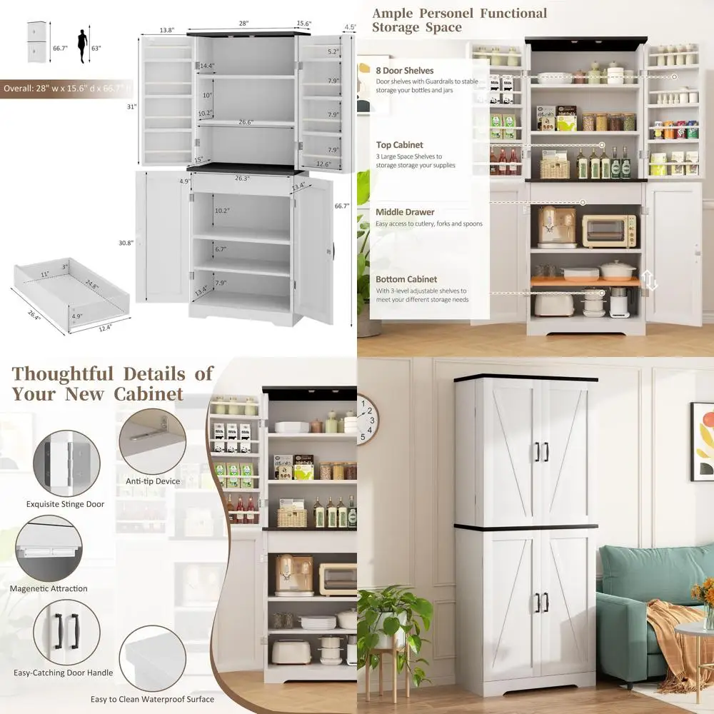Freestanding 8-Shelf Storage Cabinet with 2 Doors and 1 Drawer, Suitable for Kitchen, Living, Dining Rooms, and Bathroom, White
Freestanding 8-Shelf Storage Cabinet with 2 Doors and 1 Drawer, Suitable for Kitchen, Living, Dining Rooms, and Bathroom, White