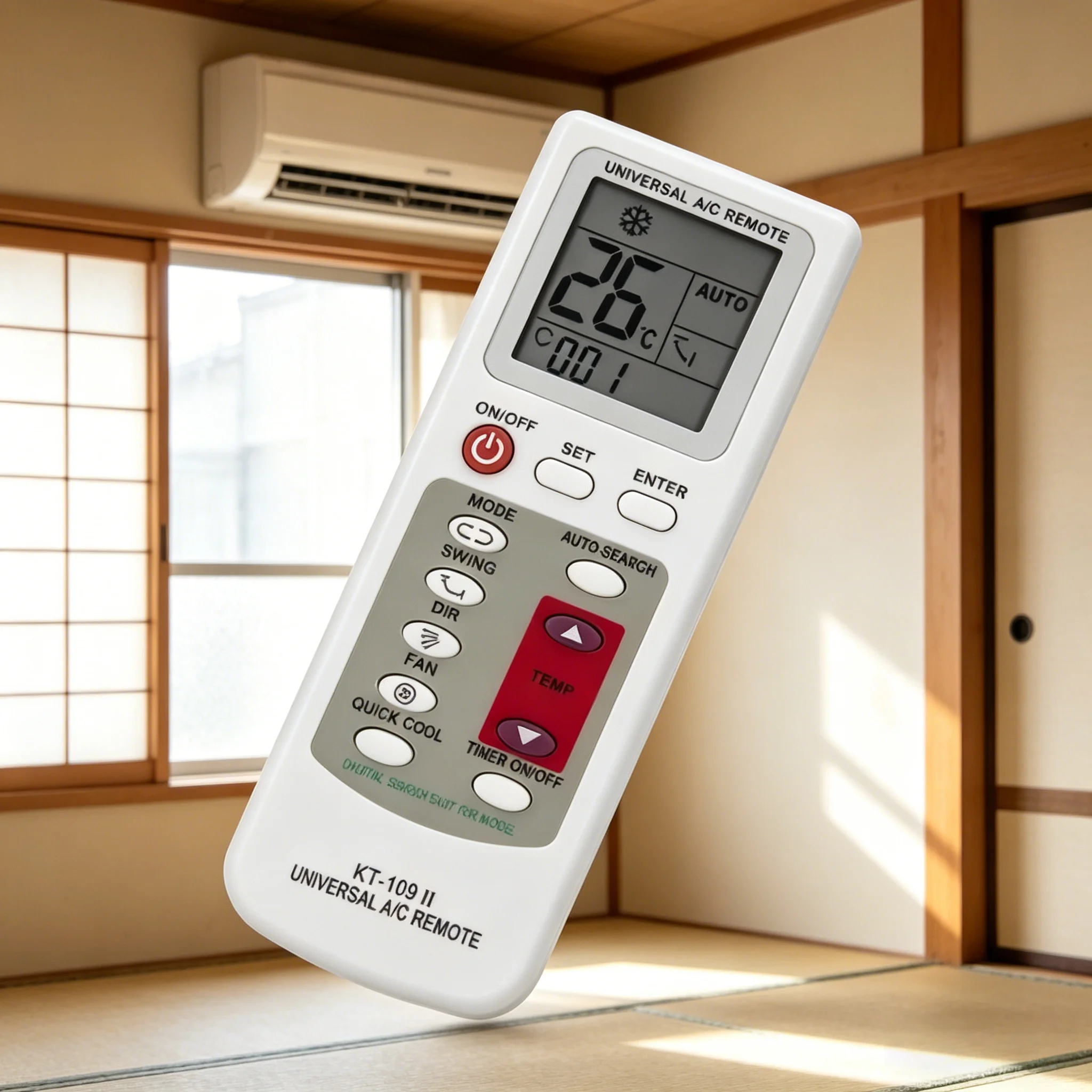 Universal A/C Remote Control KT-109II A998 K-809E K-1028E Compatible with Most Air Conditioner Models
Universal A/C Remote Control KT-109II A998 K-809E K-1028E Compatible with Most Air Conditioner Models