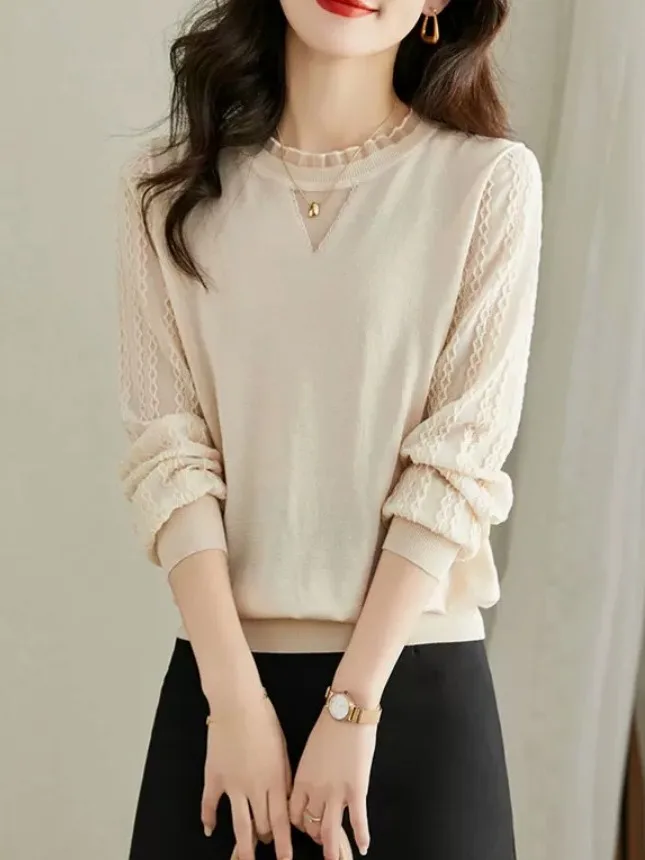 Outlet Brand Long Sve Lace Knitted Base irt Women's Top Ele Sle Comfortable Fit Hollow out Design Spring Faion
Outlet Brand Long Sve Lace Knitted Base irt Women's Top Ele Sle Comfortable Fit Hollow out Design Spring Faion