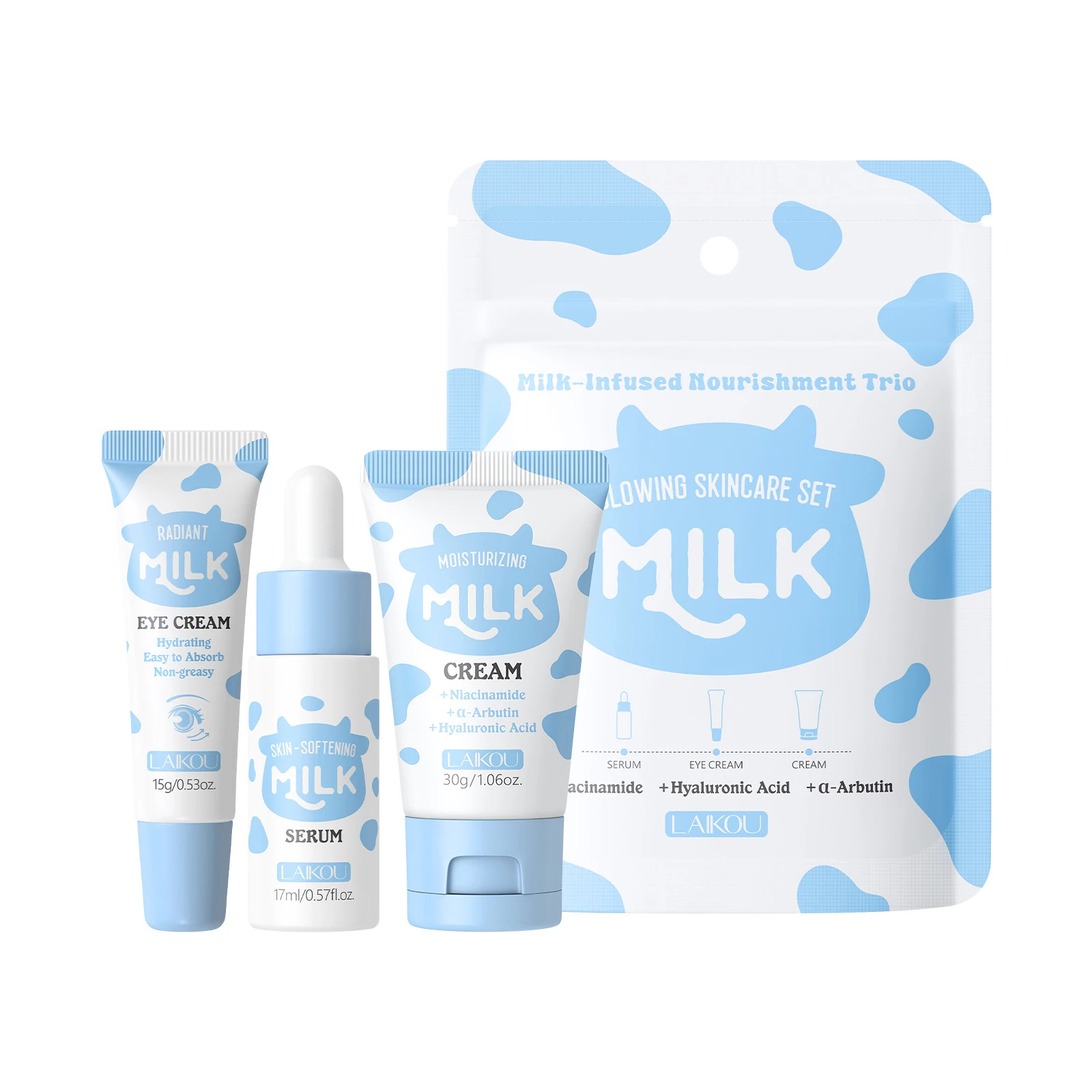 LAIKOU Milk Travel Skin Care Set 3Pcs, Face Essence Eye Cream Face Cream, Moisturizing Hydrating Nourishing Kit for Women
LAIKOU Milk Travel Skin Care Set 3Pcs, Face Essence Eye Cream Face Cream, Moisturizing Hydrating Nourishing Kit for Women