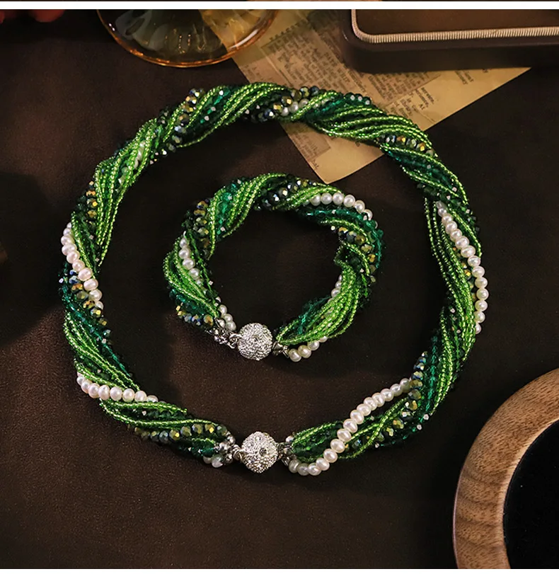 Exquisite Statement Multilayer Pearl Green Glass Beaded Necklace Bracelet Set for Women Chain Collar Choker Luxury Jewelry Gifts
Exquisite Statement Multilayer Pearl Green Glass Beaded Necklace Bracelet Set for Women Chain Collar Choker Luxury Jewelry Gifts