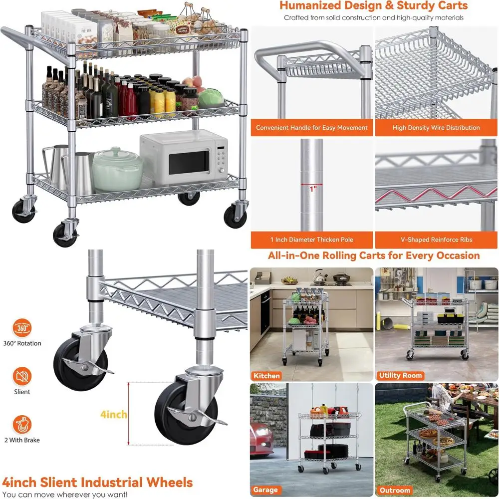 Heavy-Duty 990Lb Capacity NSF-Certified Metal Utility Cart with Wheels, Handle, and Shelf Liner for Commercial Kitchens and Rest
Heavy-Duty 990Lb Capacity NSF-Certified Metal Utility Cart with Wheels, Handle, and Shelf Liner for Commercial Kitchens and Rest