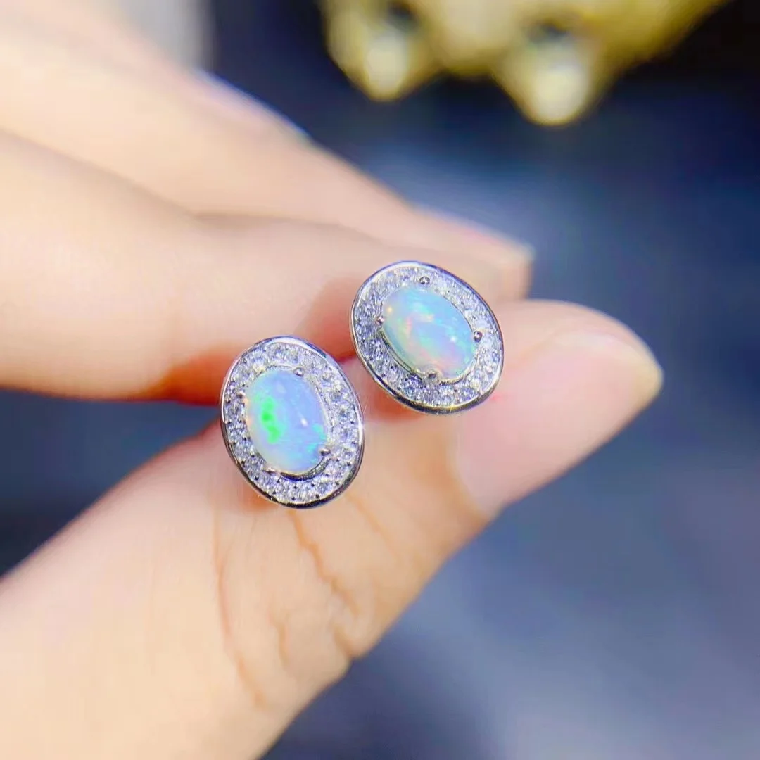 New 925 Silver Inlaid Natural Opal Stud Earrings Women's Stud Earrings Colorful Simple and Cute
New 925 Silver Inlaid Natural Opal Stud Earrings Women's Stud Earrings Colorful Simple and Cute
