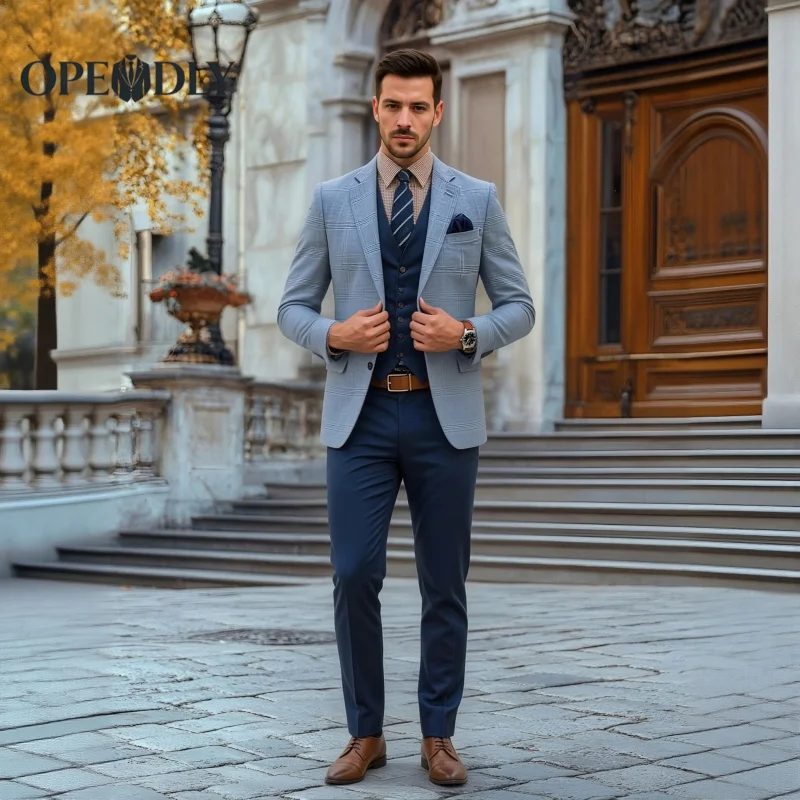 OPEODLY Men Custom Tailored Slim Fit Three Piece Suit Tuxedo for Wedding Business Formal Blazer Vest Pants
OPEODLY Men Custom Tailored Slim Fit Three Piece Suit Tuxedo for Wedding Business Formal Blazer Vest Pants