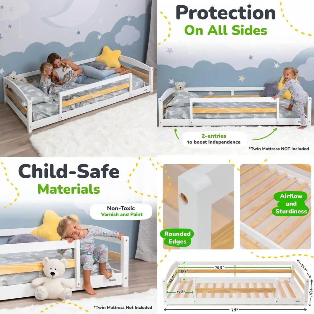 Детская кровать размера Twin с защитными бортиками, в стиле Монтессори, белая
Детская кровать размера Twin с защитными бортиками, в стиле Монтессори, белая