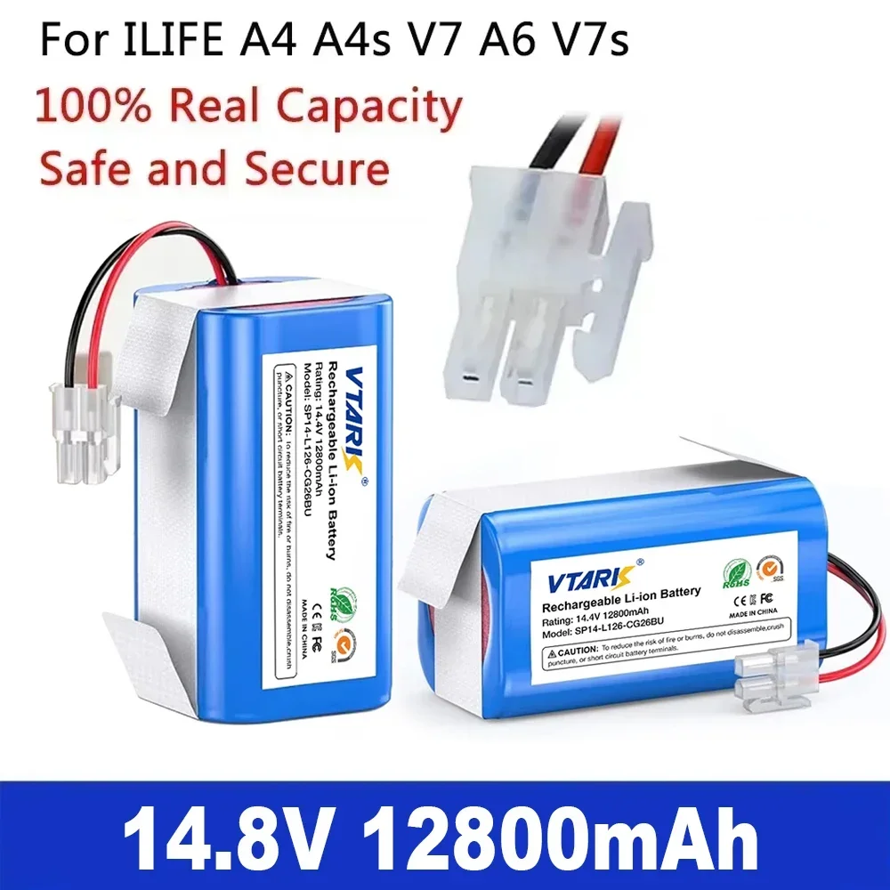 NEW 14.8V 12800mAh Li-ion Battery Pack For ILIFE A4 A4s A6 V7 V7s Plus V55 Pro W400 A8 A9s Robot Vacuum Cleaner 4S 18650 battery
NEW 14.8V 12800mAh Li-ion Battery Pack For ILIFE A4 A4s A6 V7 V7s Plus V55 Pro W400 A8 A9s Robot Vacuum Cleaner 4S 18650 battery