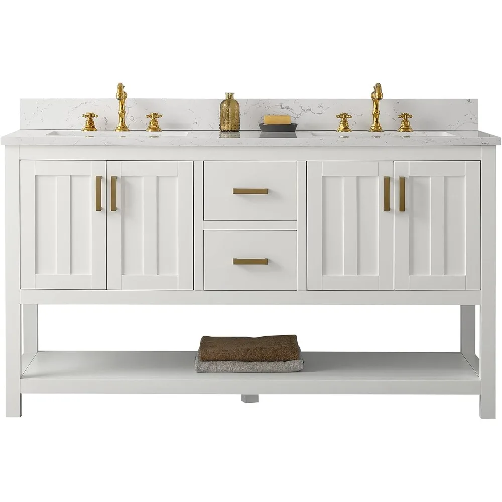 60-Inch Bathroom Sink Vanity Set ,with Carrarra White Quartz Top - ,Bathroom Storage Cabinet
60-Inch Bathroom Sink Vanity Set ,with Carrarra White Quartz Top - ,Bathroom Storage Cabinet