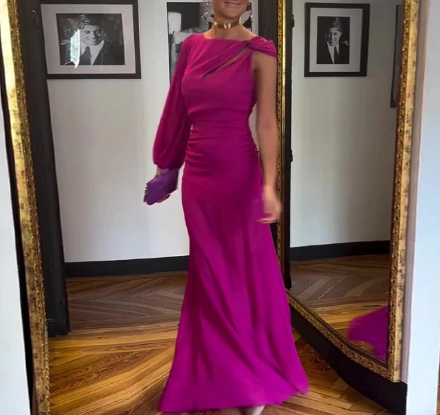 Solid Color Fashionable Diagonal Collar Single Shoulder Raglan Sleeves Slim Fit Temperament Purple Women's Casual Dress
Solid Color Fashionable Diagonal Collar Single Shoulder Raglan Sleeves Slim Fit Temperament Purple Women's Casual Dress