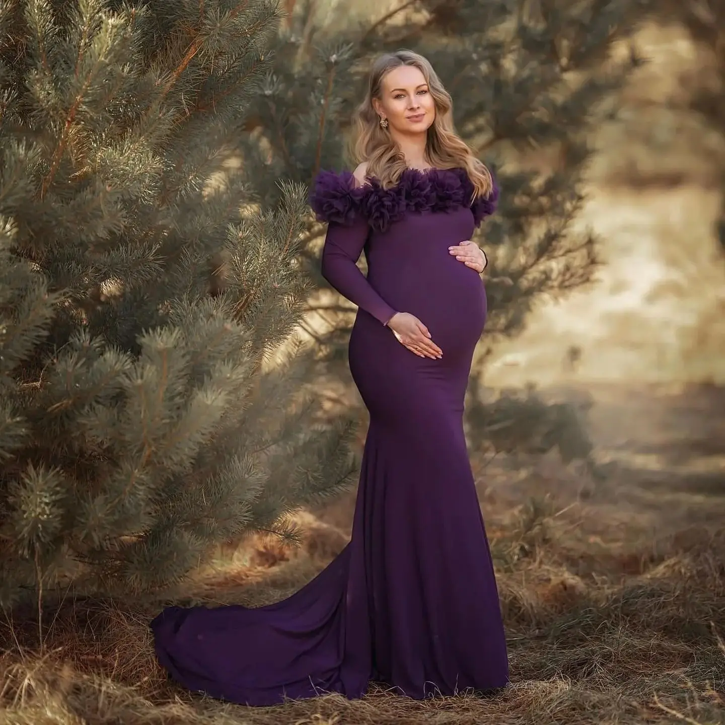 Purple Bodycon Prom Dresses Long Sleeves Pregnancy Maxi Gown Ruffles Off the Shoulder Baby Shower Dress Vestido de Novia
Purple Bodycon Prom Dresses Long Sleeves Pregnancy Maxi Gown Ruffles Off the Shoulder Baby Shower Dress Vestido de Novia