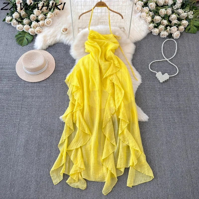Beach Camisole Dress for Holiday Chiffon Irregular Ruffles Vestidos Patchwork Bandage Solid Femme Robe Sweet Sexy Ropa Mujer
Beach Camisole Dress for Holiday Chiffon Irregular Ruffles Vestidos Patchwork Bandage Solid Femme Robe Sweet Sexy Ropa Mujer