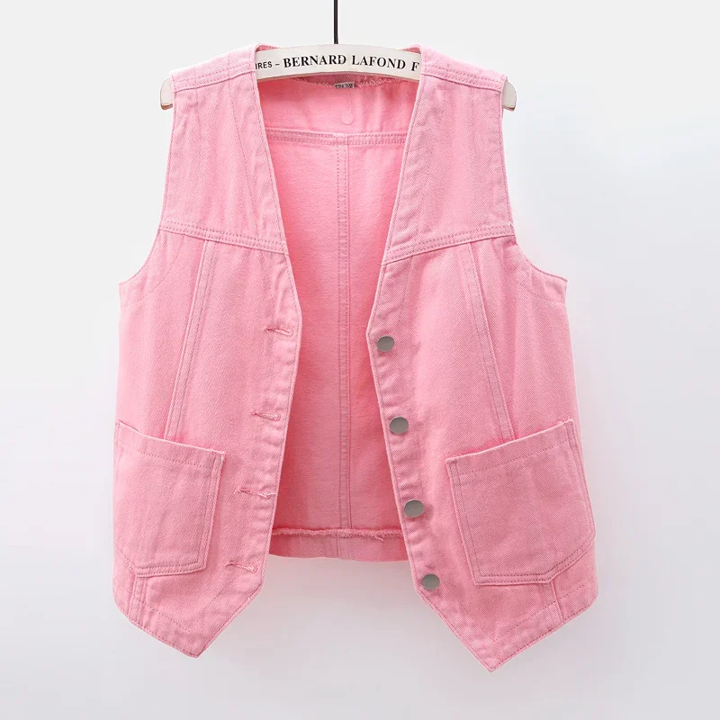 Spring Summer Thin Pink Denim Vest Women Waistcoat V Neck Pocket Cowboy Sleeveless Jacket Fashion Slim Short Jeans Vests Female
Spring Summer Thin Pink Denim Vest Women Waistcoat V Neck Pocket Cowboy Sleeveless Jacket Fashion Slim Short Jeans Vests Female
