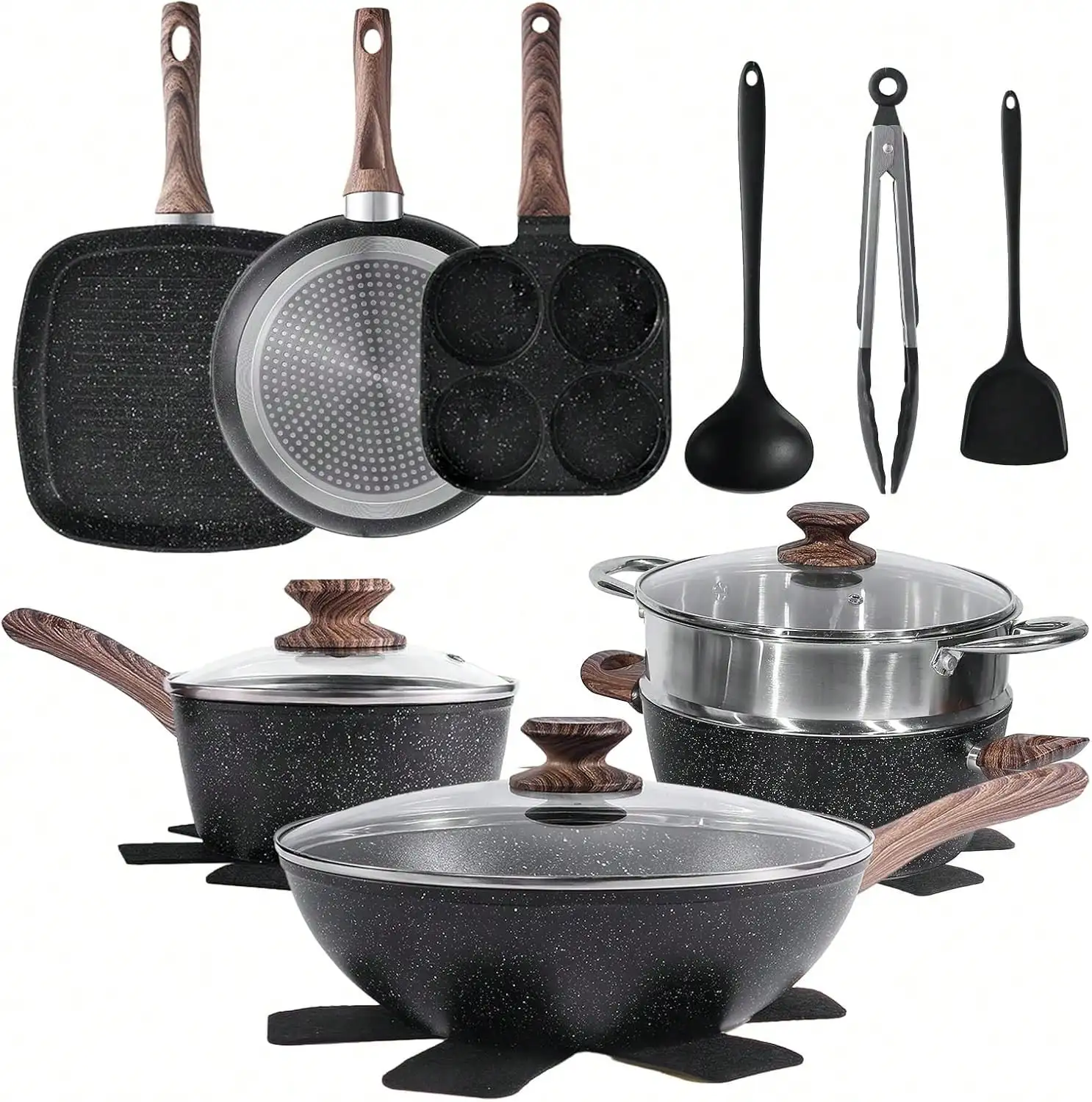 Sweetcrispy Sweetcrispy 17 Pcs Pots And Pans, Kitchen Cooking Set With Stay-Cool Handles,Kitchen Induction Cookware Suit
Sweetcrispy Sweetcrispy 17 Pcs Pots And Pans, Kitchen Cooking Set With Stay-Cool Handles,Kitchen Induction Cookware Suit