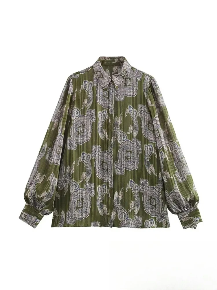 KONDALA винтажная повседневная женская блузка с принтом и отложным воротником, однобортная блузка с длинными рукавами, модные рубашки весна-лето 2025 года 
KONDALA винтажная повседневная женская блузка с принтом и отложным воротником, однобортная блузка с длинными рукавами, модные рубашки весна-лето 2025 года