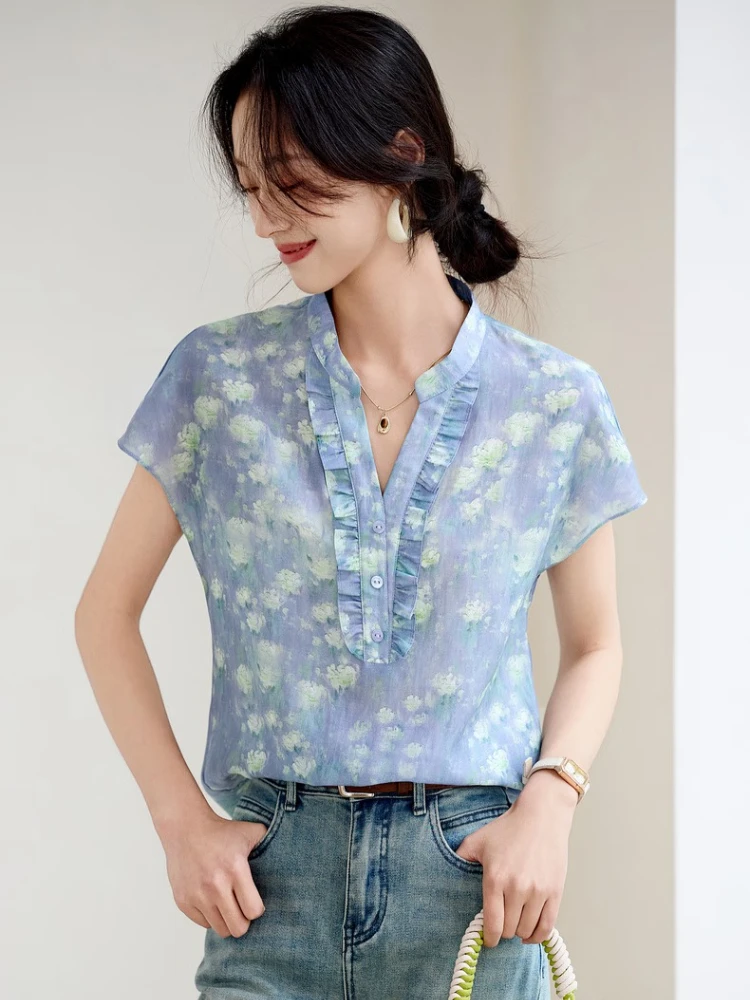 SENTUBILA Floral Printing Blouses For Woman Elegant Blue Edible Tree Fungus V-neck Casual Shirts Loose Ladies Blouse 152CI1634
SENTUBILA Floral Printing Blouses For Woman Elegant Blue Edible Tree Fungus V-neck Casual Shirts Loose Ladies Blouse 152CI1634